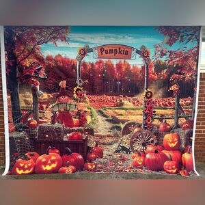 Pumpkin Harvest Sunflower Backdrop 10x8ft Fall Maple Leaves
